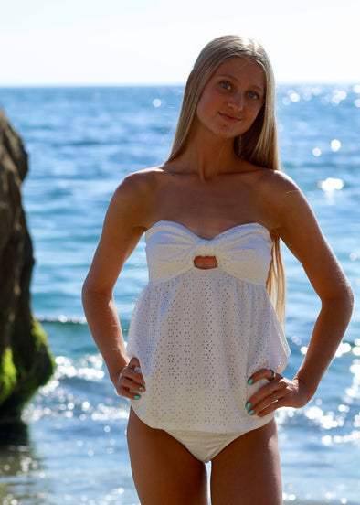 Lola - White Eyelet Tankini - $74
