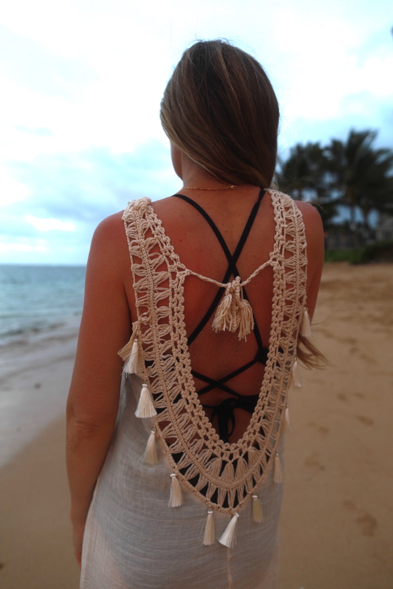 Cream Crochet Knit Maternity Swim Cover Up