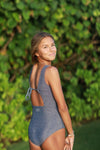 Tween Lexi - Shiny Metallic Navy One-Piece - $48