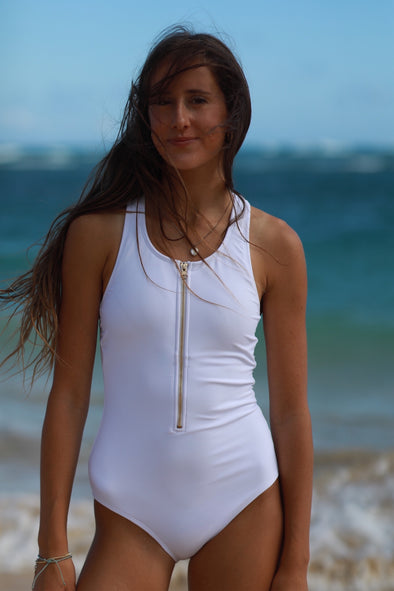 Jenna - White Zipper One-Piece Swimsuit - $74 *Preorder*