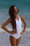 Jenna - White Zipper One-Piece Swimsuit - $74