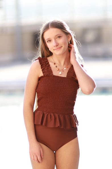 Tween Coco - Brown Smocked Tankini - $56 *New*