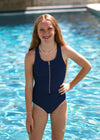 Tween Jenna - Navy  Blue Zipper One-Piece - $48