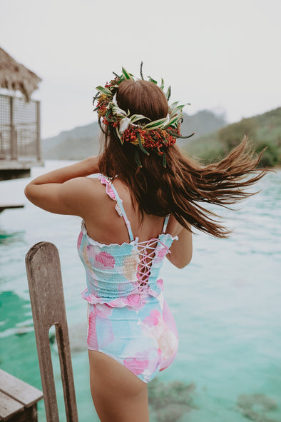 smocked tankini swim top