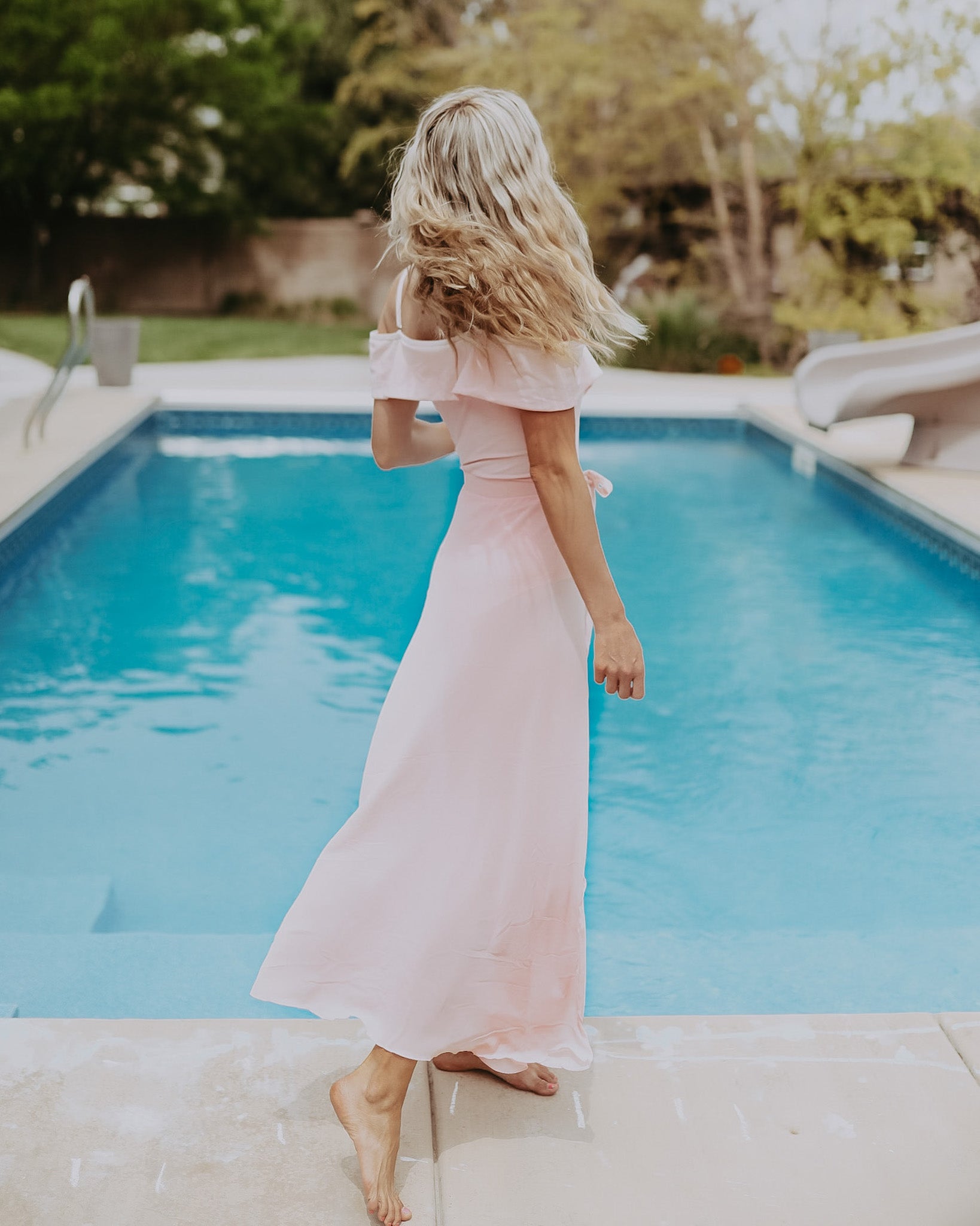 pink chiffon wrap dress Valerie Chiffon Faux Wrap Dress