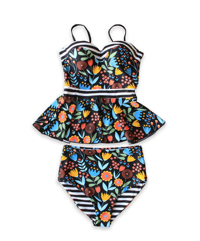 Hannah - Floral Peplum Tankini - $36
