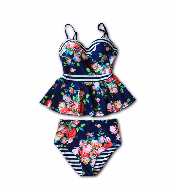 Breanne - Floral Peplum Swimsuit - $36